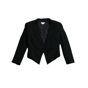 Helmut Lang Womens Cropped Tuxedo Blazer Collarless Wool Asymmetrical Hem 0 USA